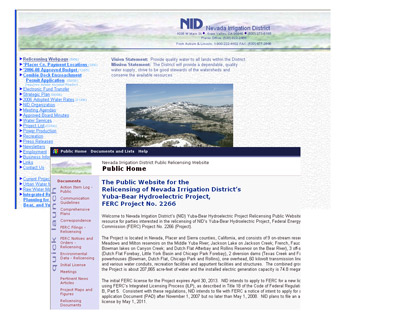 Nevada Irrigation District Relicensing SharePoint Site